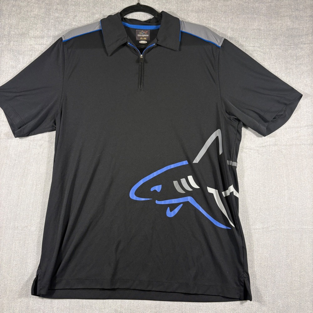 Greg Norman Tasso Elba Mens Black Quarter Zip Play Dry Golf Polo Shark Graphic L